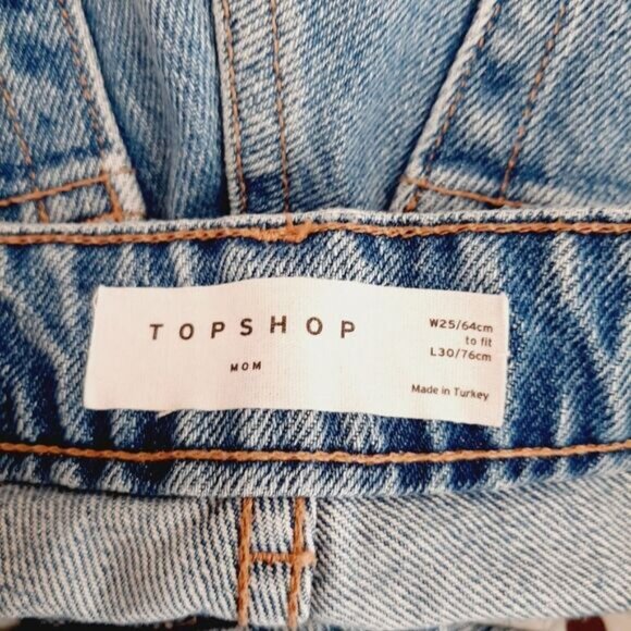 TOPSHOP | Mom Jean High Rise Distressed Blue Mid Wash Sz 25 Flawed - Picture 12 of 14